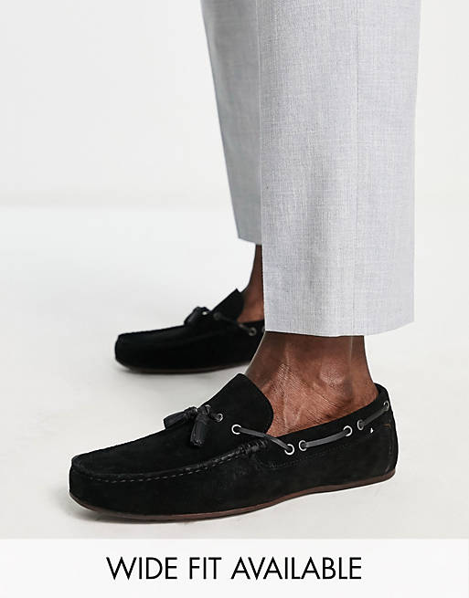 ASOS DESIGN loafers in black suede with lace detail