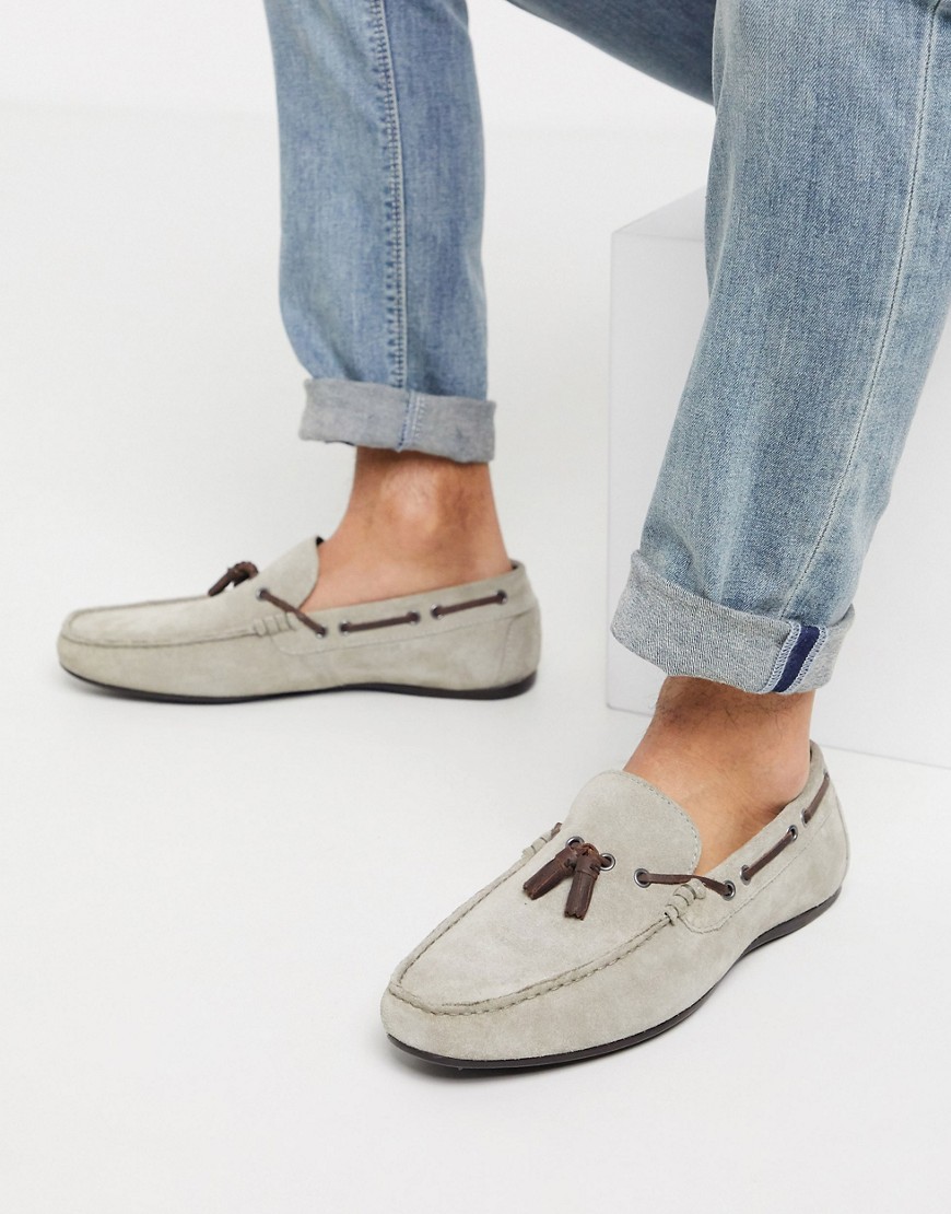 ASOS DESIGN driving shoes in gray suede with lace detail-Grey