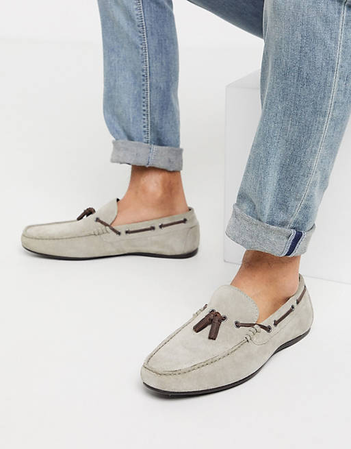 ASOS DESIGN driving shoes in grey suede with lace detail