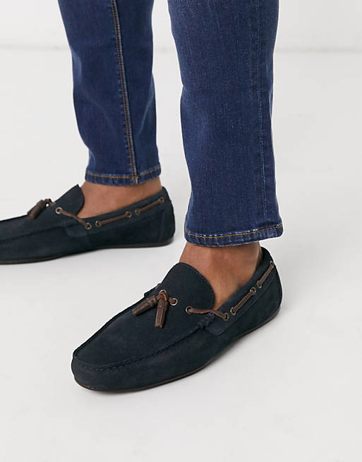 ASOS DESIGN driving shoes in navy suede with lace detail