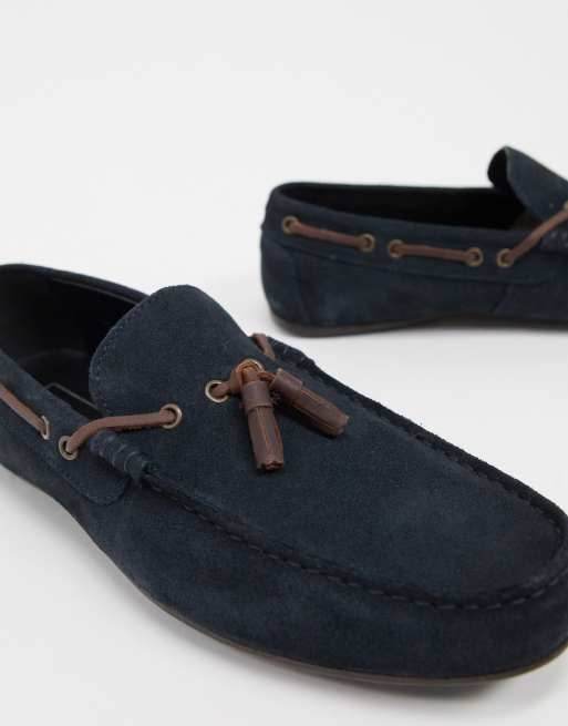 Mens navy store suede driving shoes