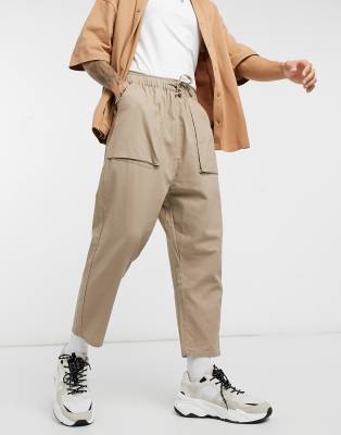Asos Design Drop Crotch Chinos In Stone-neutral In Neutral