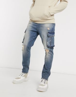 mid wash cargo pocket jean