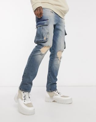 mid wash cargo pocket jean