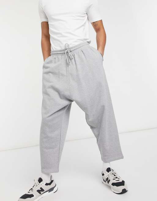 ASOS DESIGN drop crotch joggers in grey marl GREY