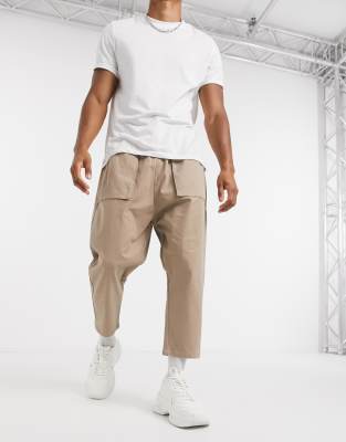 Asos Design Drop Crotch Chinos In Stone neutral ModeSens