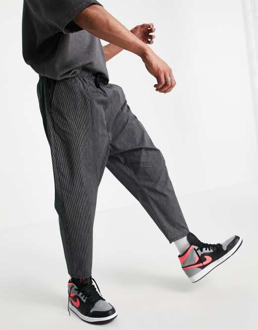 ASOS DESIGN drop crotch pants with elasticated waist in black stripe ASOS