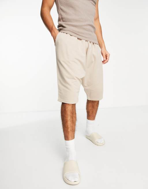 ASOS DESIGN drop crotch shorts in beige