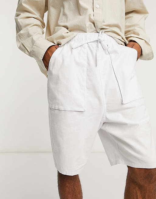 ASOS DESIGN drop crotch shorts in white | ASOS