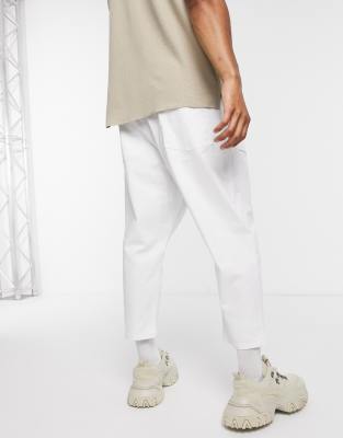 white drop crotch joggers