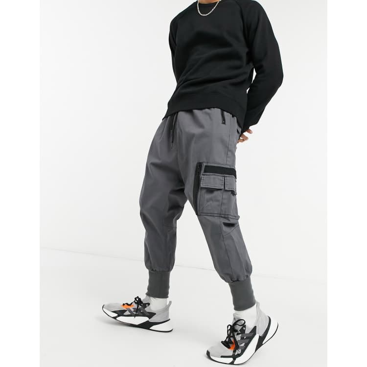 ASOS DESIGN drop crotch trousers with MA1 pocket and jersey cuff