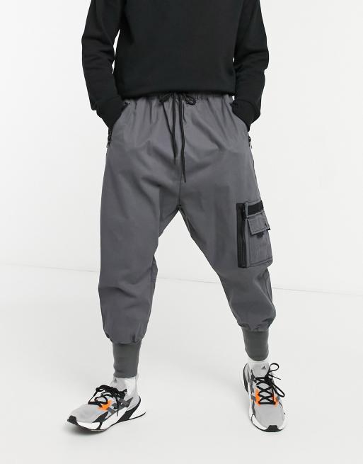 ASOS DESIGN drop crotch trousers with MA1 pocket and jersey cuff