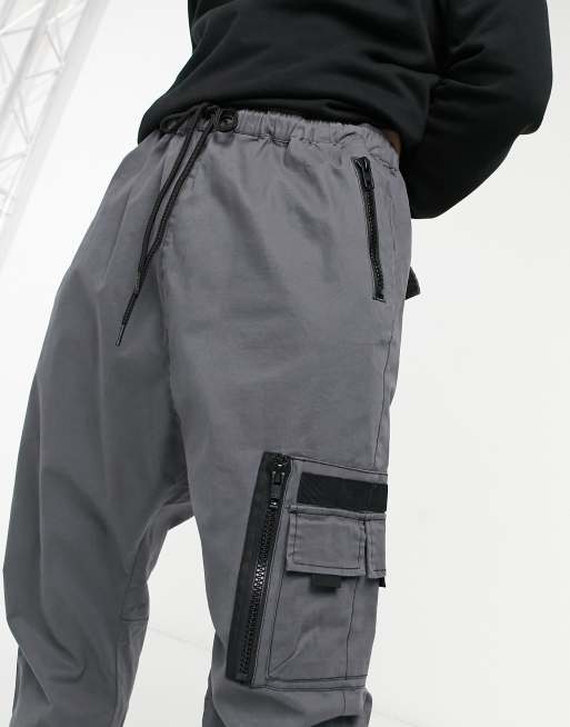 ASOS DESIGN drop crotch trousers with MA1 pocket and jersey cuff