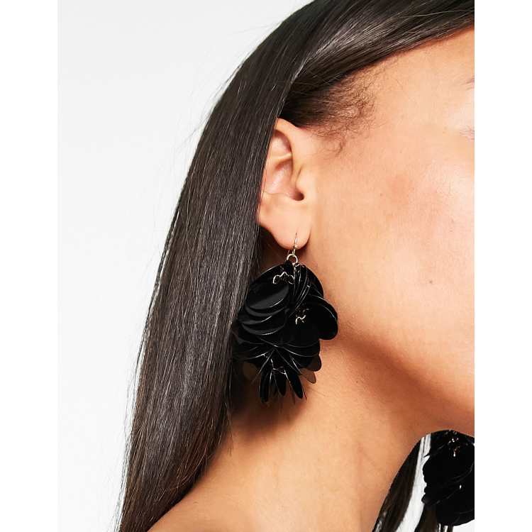 ASOS DESIGN drop earrings in black sequin disc design ASOS