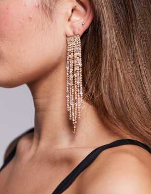 drop earrings in cubic zirconia crystal drench design in gold tone