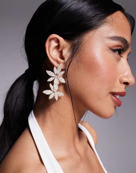 ASOS DESIGN drop earrings in faux micro pearl floral design - view 1
