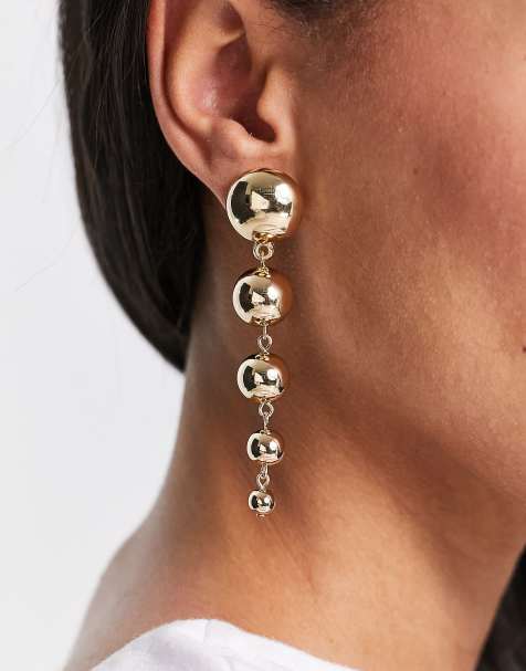ASOS DESIGN drop earrings in graduating ball design in gold tone - view 1