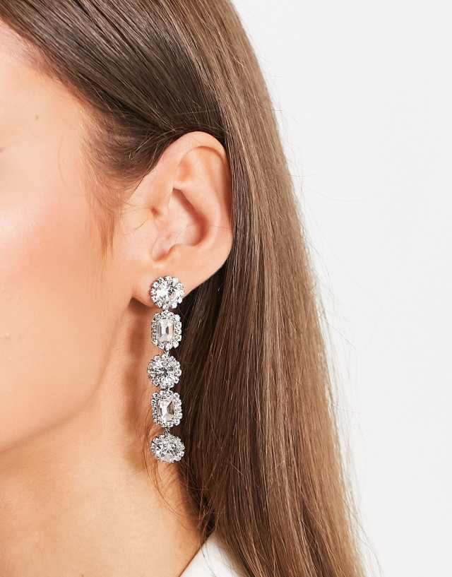 ASOS DESIGN drop earrings in mixed crystal drench linear drop in silver tone