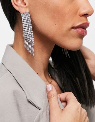 ASOS DESIGN drop earrings in waterfall crystal design in silver  | ASOS