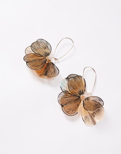 ASOS DESIGN - Boucles d'oreilles à motif pétales en fil métallique - Doré