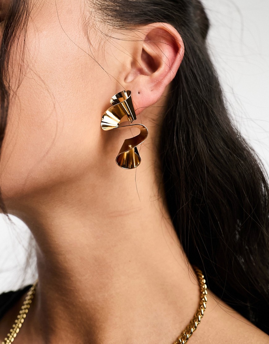 ASOS DESIGN drop earrings with abstract wiggle design in gold tone