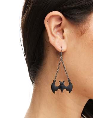 drop earrings with bat design in black