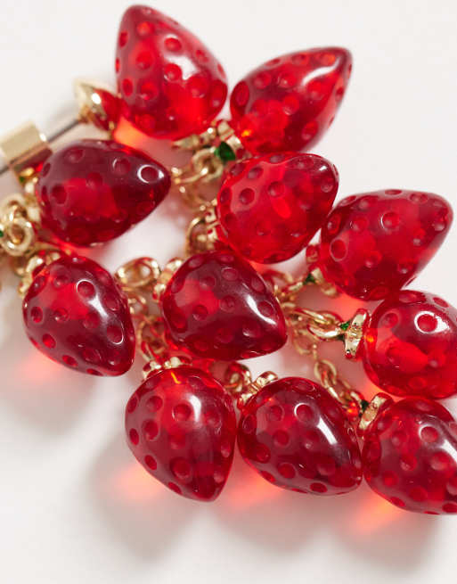 ASOS DESIGN drop earrings with beaded strawberries in red resin, 4 of 4