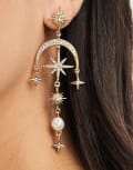 [ASOS DESIGN] ASOS DESIGN drop earrings with celestial crystal and faux pearl detail in gold tone No Size Gold