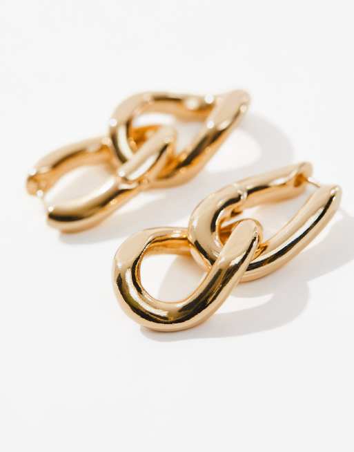 ASOS DESIGN drop earrings with chain link detail in gold tone, 2 of 4