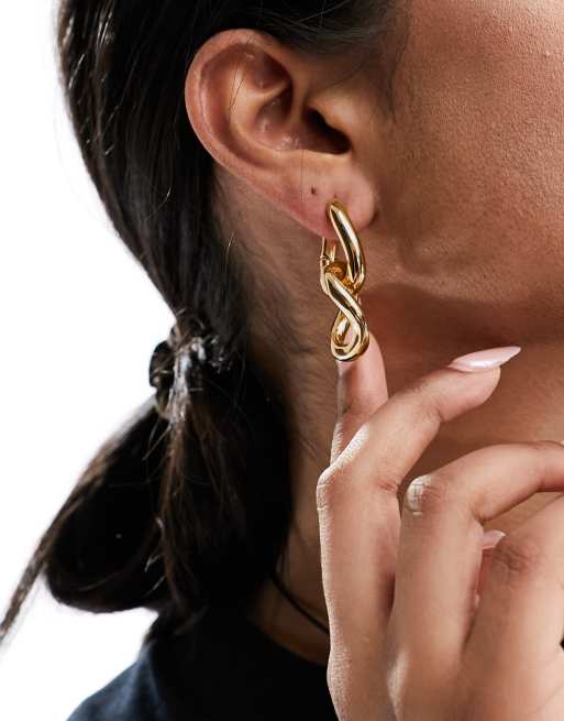 ASOS DESIGN drop earrings with chain link detail in gold tone, 3 of 4