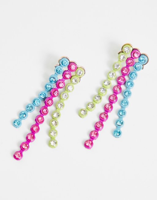 ASOS DESIGN drop earrings with crystal graduated design in multi color, 4 of 4