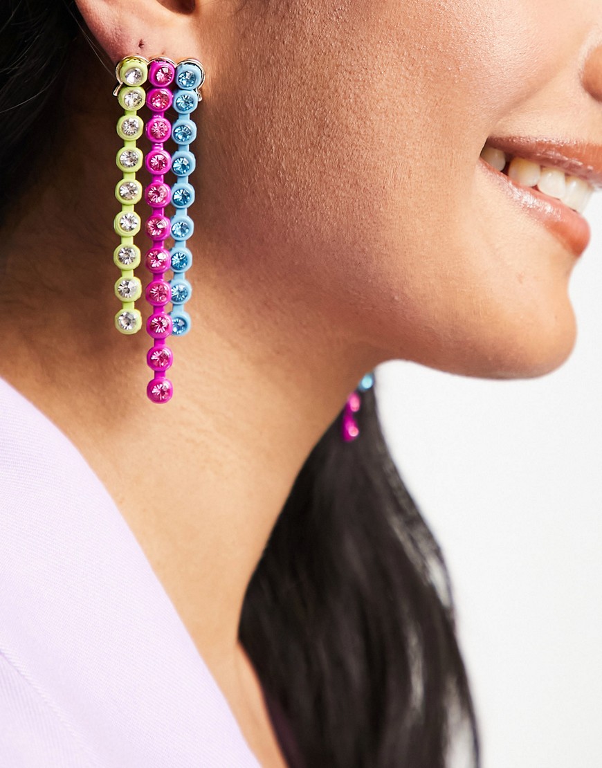 ASOS DESIGN drop earrings with crystal graduated design in multi colour