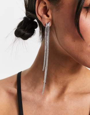 ASOS DESIGN drop earrings with cubic zirconia baguette design in silver tone - ASOS Price Checker