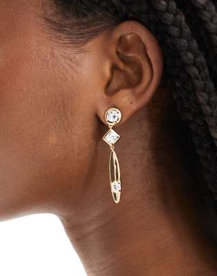 ASOS DESIGN drop earrings with cubic zirconia mixed shape design in gold tone