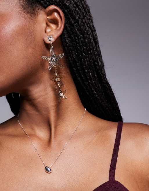 ASOS DESIGN drop earrings with diamantes in starfish design in gold tone, 3 of 3