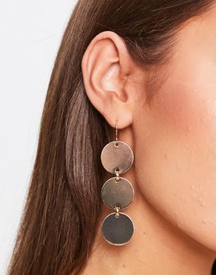 ASOS DESIGN drop earrings with disc design in gold tone