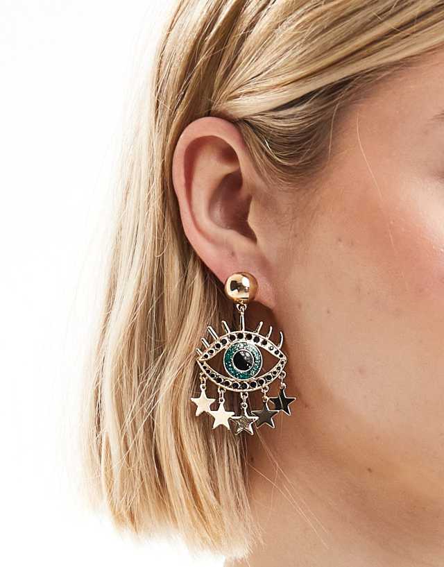 ASOS DESIGN - drop earrings with eye and star detail in gold tone