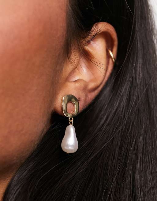 ASOS DESIGN drop earrings with faux pearl design in gold tone