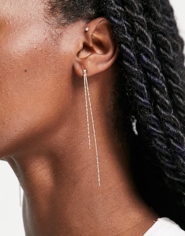 ASOS DESIGN drop earrings with fine chain design in gold tone