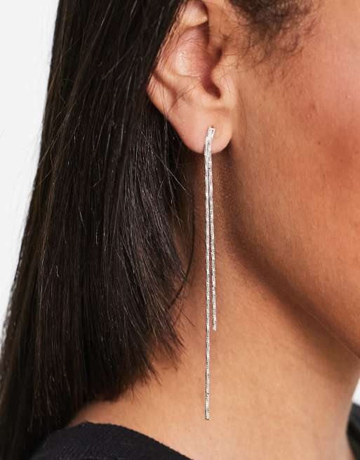 Silver long chain deals earrings