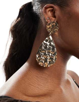 ASOS DESIGN drop earrings with hammered teardrop detail in gold tone