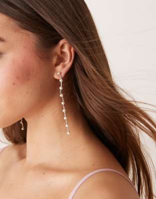 drop earrings with linear and pearl detail in gold tone