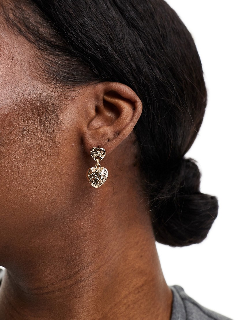 ASOS DESIGN drop earrings with mini heart design in gold tone