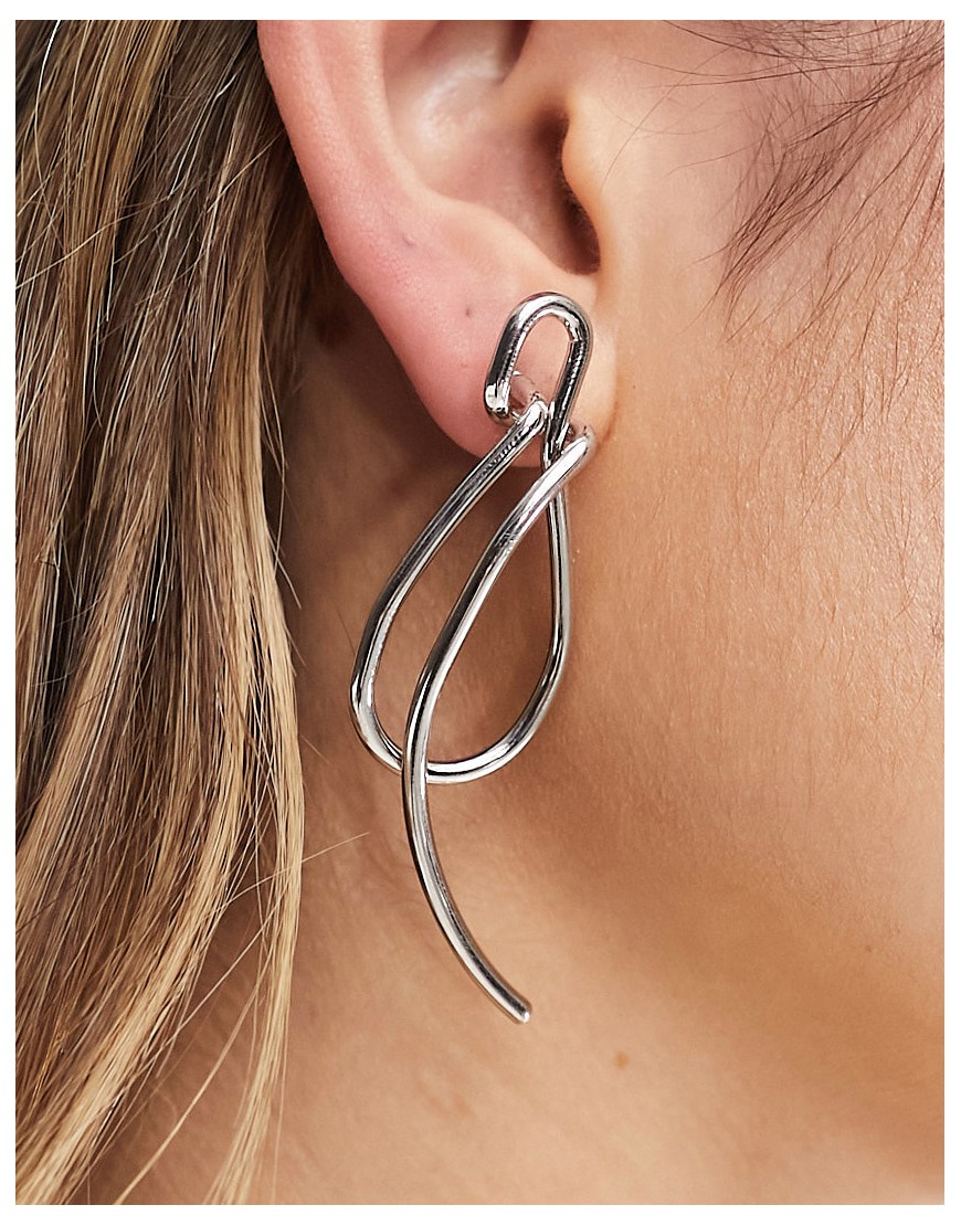 ASOS DESIGN drop earrings with mismatched abstract earrings in silver tone