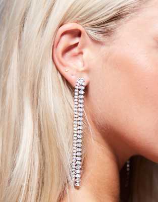 drop earrings with mixed crystal linear detail in silver tone