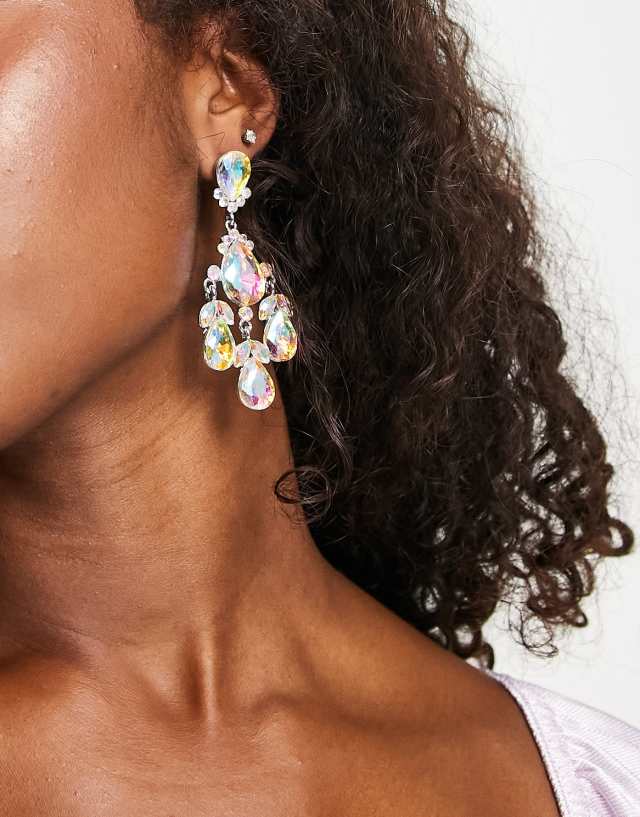 ASOS DESIGN drop earrings with multi drop iridescent crystal design