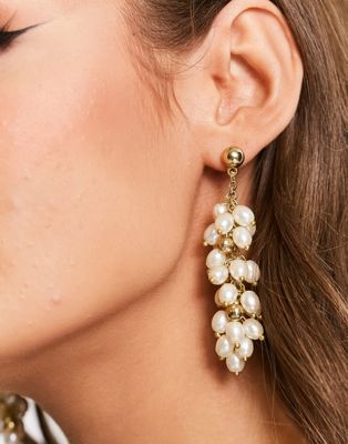 ASOS DESIGN drop earrings with pearl and gold ball cluster design - ASOS Price Checker