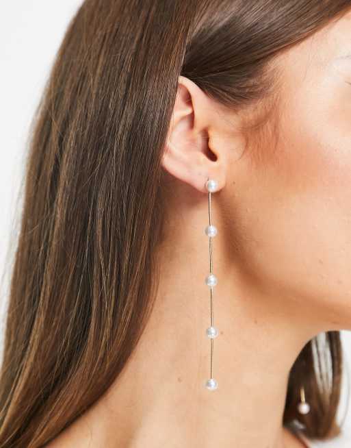 Pearl linear drop deals earrings