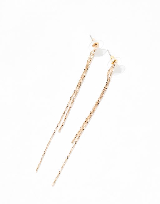 ASOS DESIGN drop earrings with simple fine chain detail in gold tone, 2 of 4