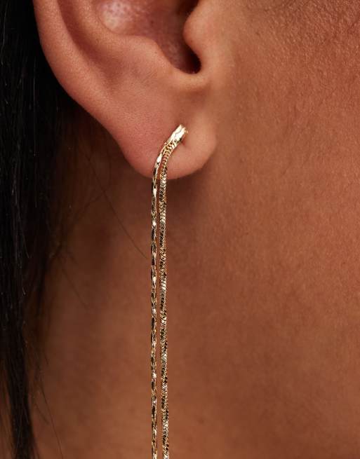 ASOS DESIGN drop earrings with simple fine chain detail in gold tone, 3 of 4